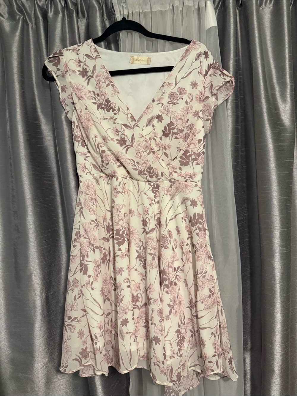 Altar’d State Floral V-Neck Fit & Flare Dress in Cream and Dusty Pink
